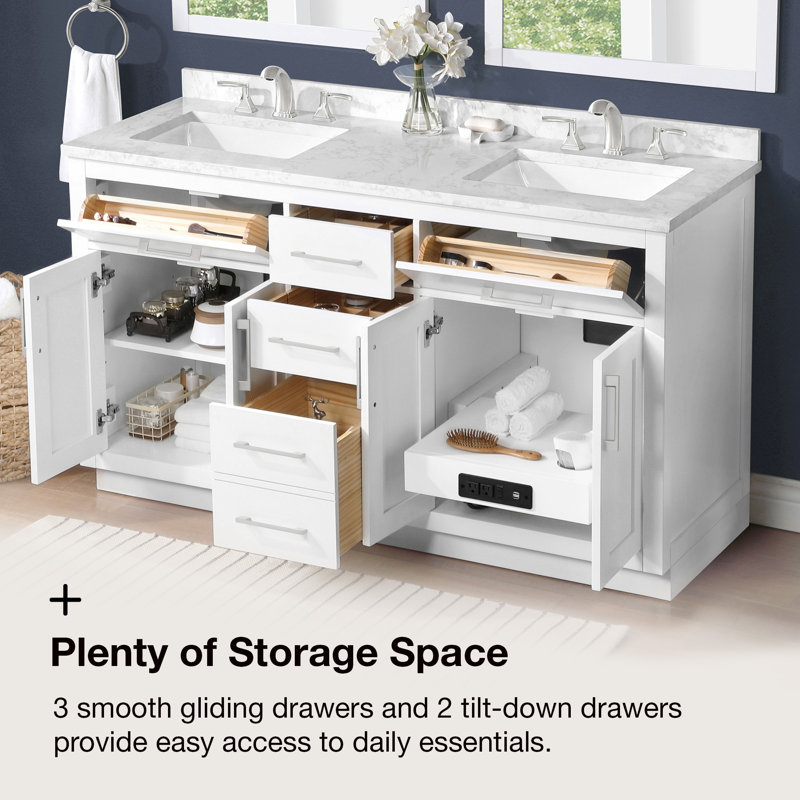 Wade Logan® Sauget 60'' Free Standing Double Bathroom Vanity with